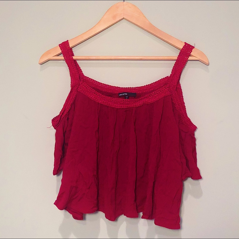 Love Culture Red Cold Shoulder Crop Top